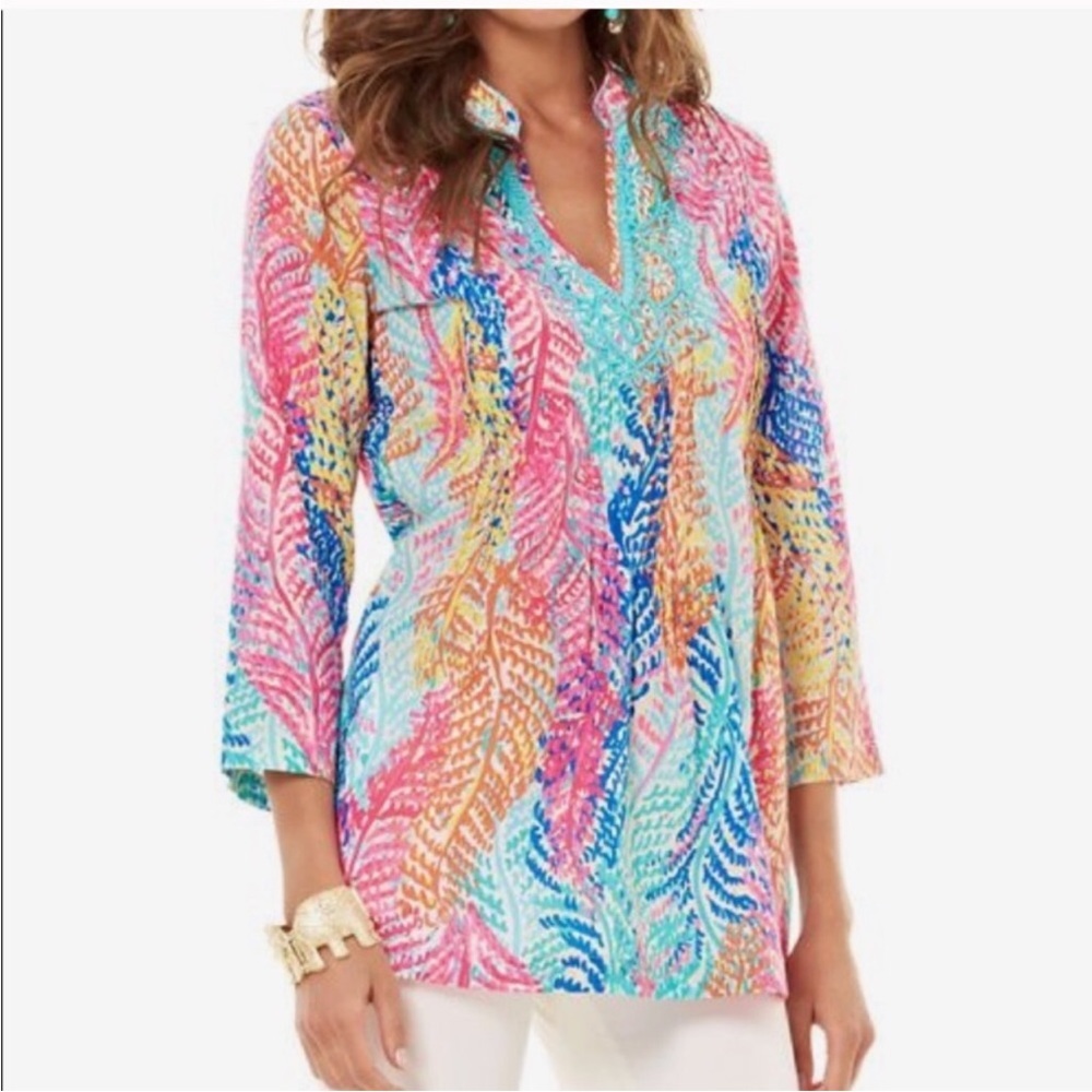 Women's Multi-Color Printed Tunic Top - Pink/Turquoise